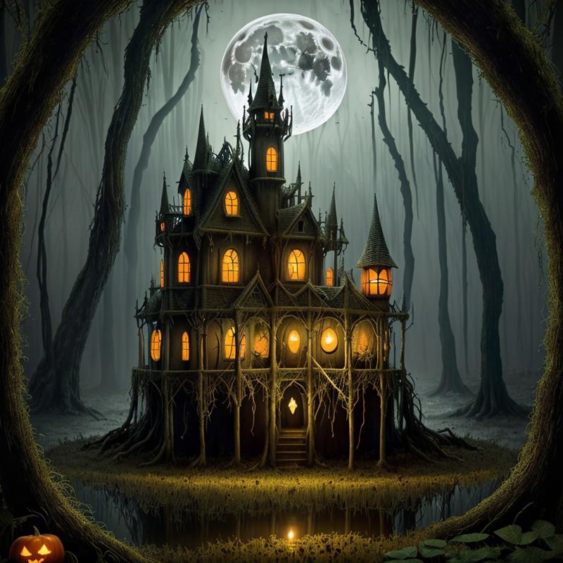 00214-3528314779-masterpiece, intricate photo, swampy terrain, haunted house in a bottle, enchanted forest, halloween, laughing pumpkins, full mo.jpg